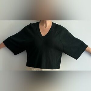 Women's Dark Green V-Neck Sweater with wide sleeves